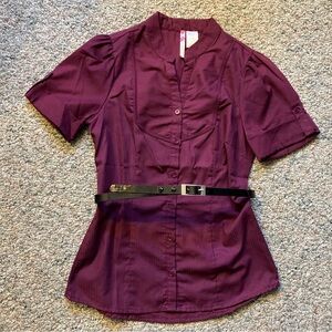 6 DEGREES Women’s Burgundy Purple Cotton Button Down Up Blouse Top Shirt Size M